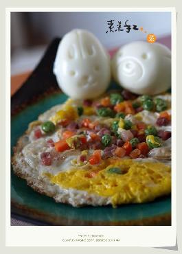 火腿跑蛋+兔兔煮蛋的做法 火腿跑蛋+兔兔煮蛋的做法